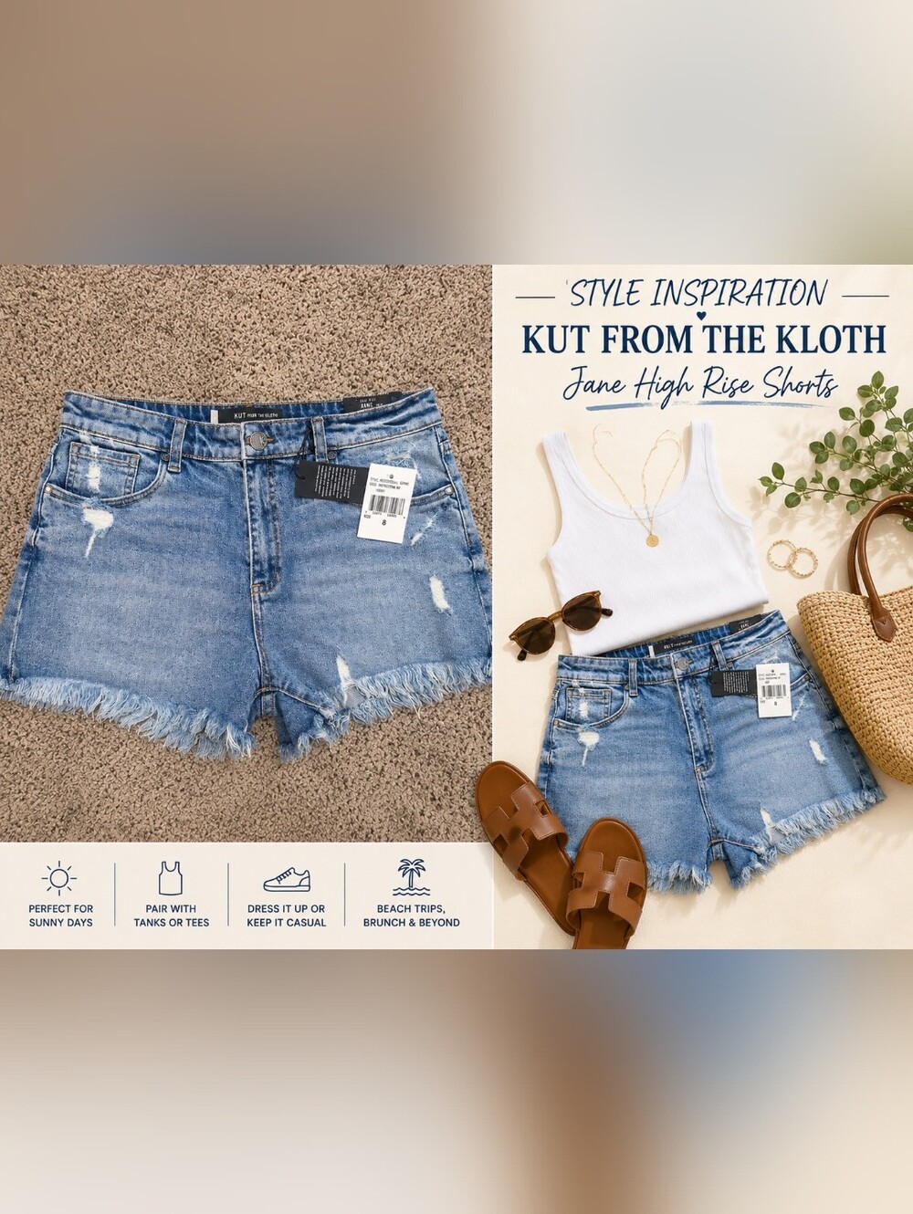 NWT KUT From The Kloth Jane High Rise Distressed Denim Shorts Size 8